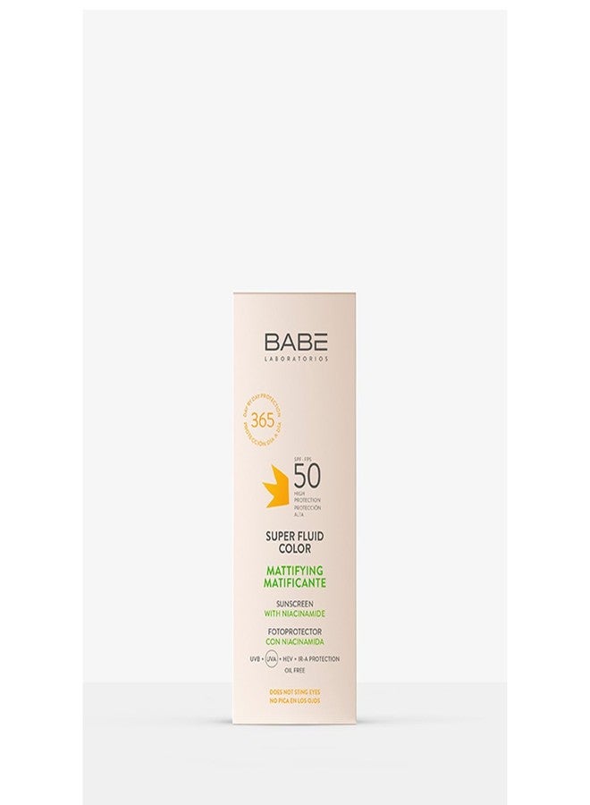 Babe Super Fluid Color Mattifying SPF 50 – Tinted Facial Sunscreen for Oily Skin – Oil-Free, Lightweight, Broad Spectrum UVA/UVB Protection – With Niacinamide & Carnosine – 50ml - Image 2